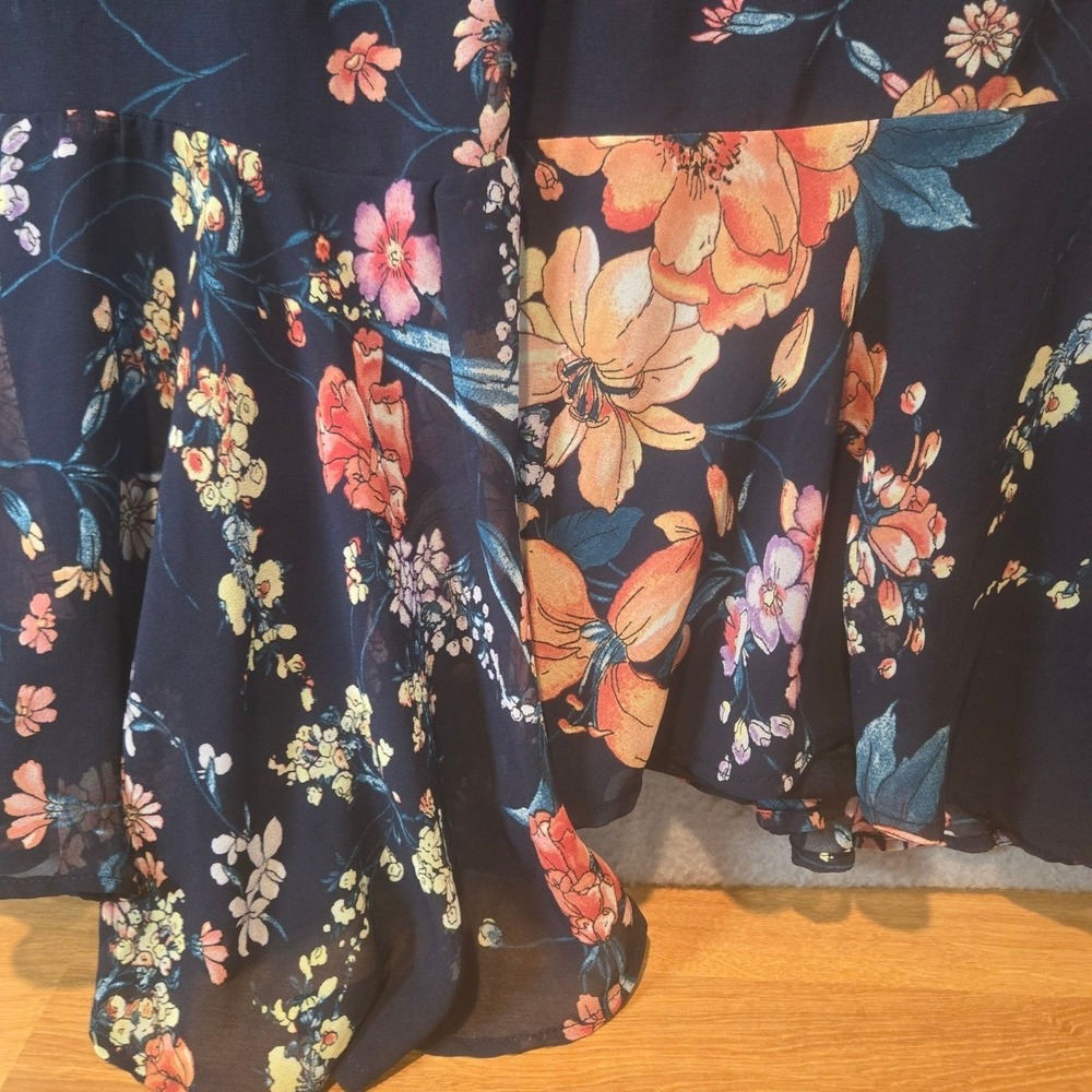 Roz & Ali Dress Womans Plus 22 Sleeveless Navy Blue Floral Chiffon Ruffle Midi - Picture 7 of 14